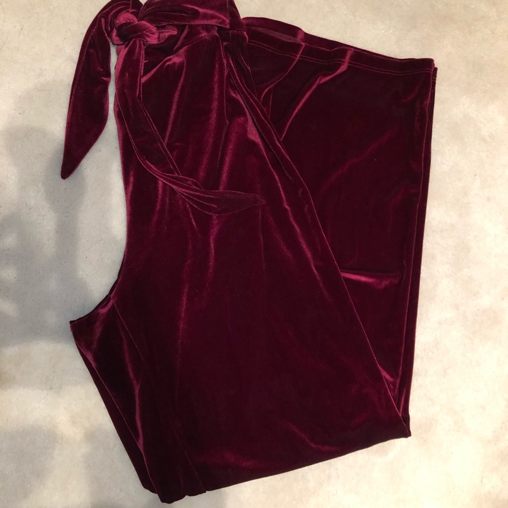 Wide leg, velvet, tie front dress pant